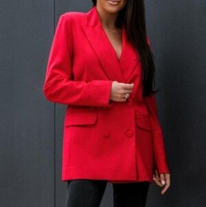 Red Women's Double-Breasted Blazer